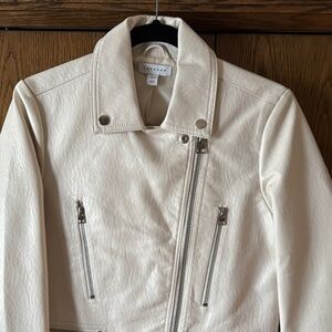 Topshop Cream Leather Moto Jacket Asymmetrical Zipper